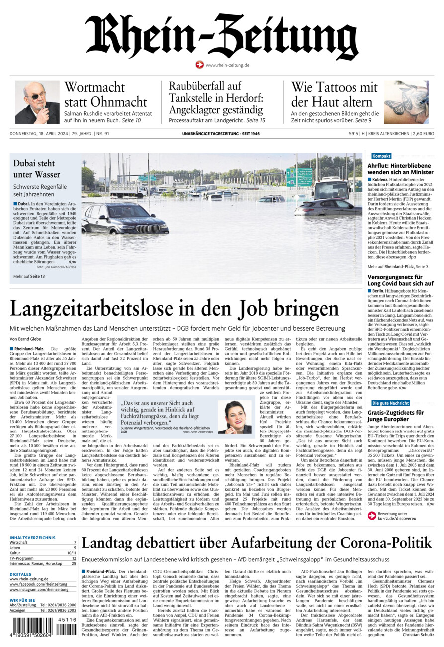 Rhein-Zeitung Kreis Altenkirchen vom Donnerstag, 18.04.2024