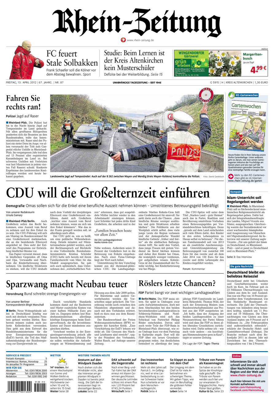 Rhein-Zeitung Kreis Altenkirchen vom Freitag, 13.04.2012