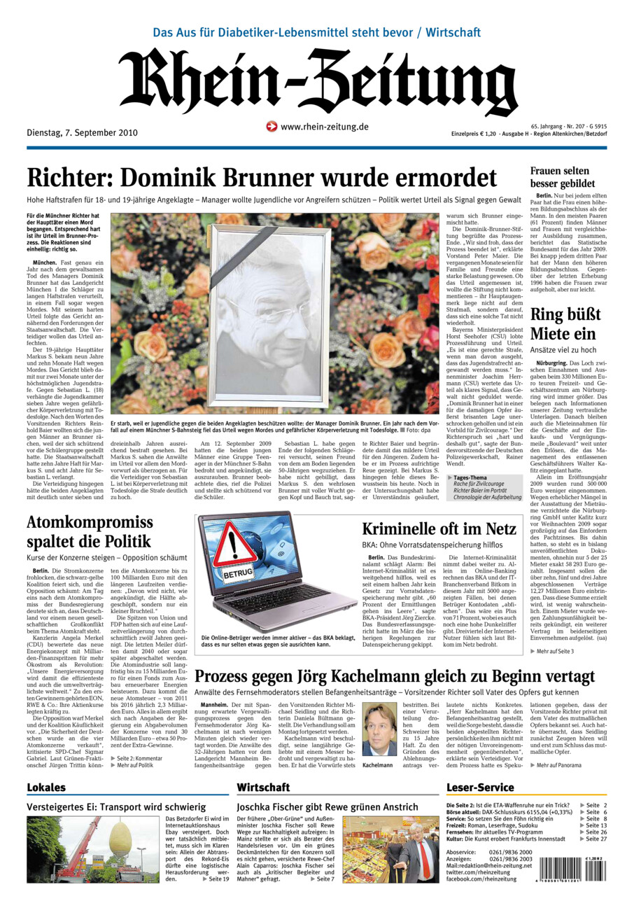 Rhein-Zeitung Kreis Altenkirchen vom Dienstag, 07.09.2010