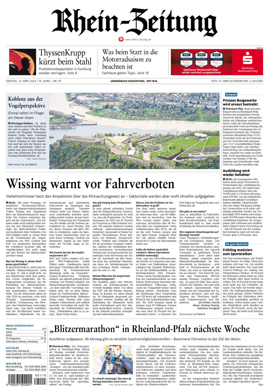 Rhein-Zeitung Kreis Altenkirchen vom Samstag, 13.04.2024