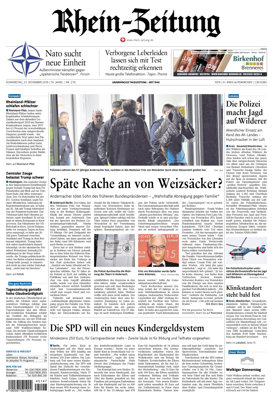 Rhein-Zeitung Kreis Altenkirchen vom Donnerstag, 21.11.2019
