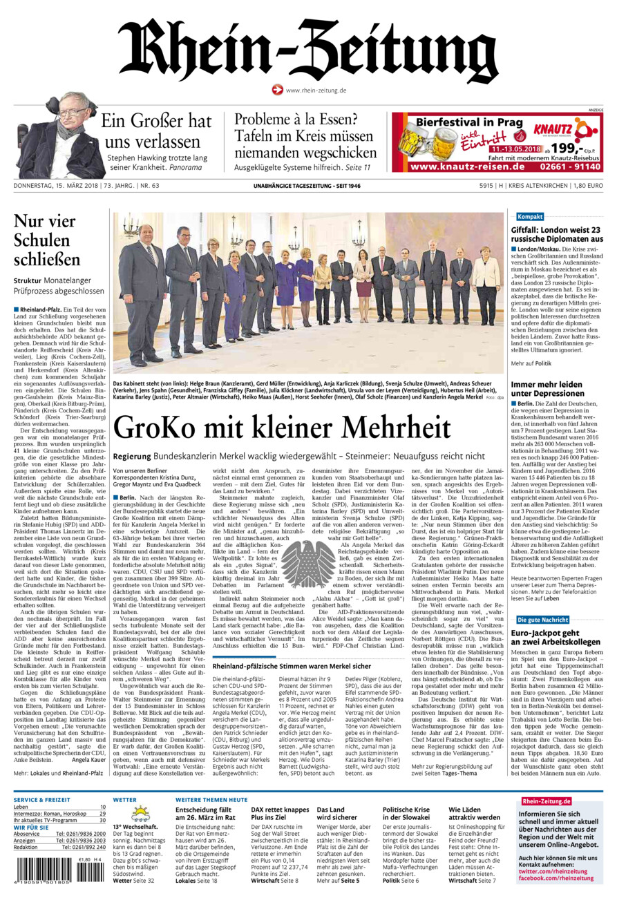 Rhein-Zeitung Kreis Altenkirchen vom Donnerstag, 15.03.2018