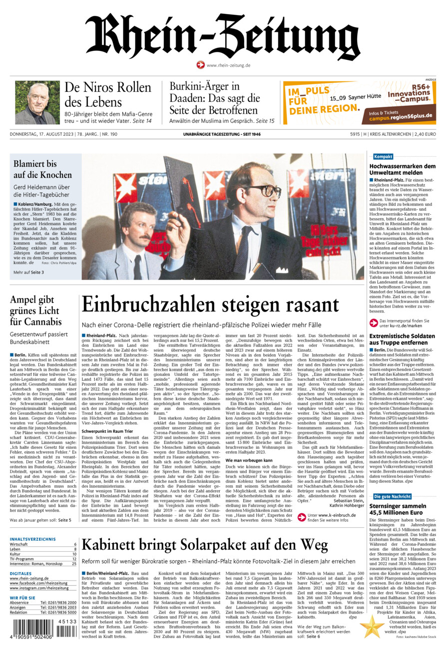 Rhein-Zeitung Kreis Altenkirchen vom Donnerstag, 17.08.2023