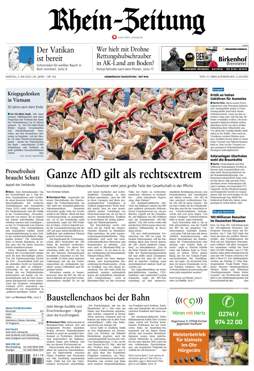 Rhein-Zeitung Kreis Altenkirchen vom Samstag, 03.05.2025