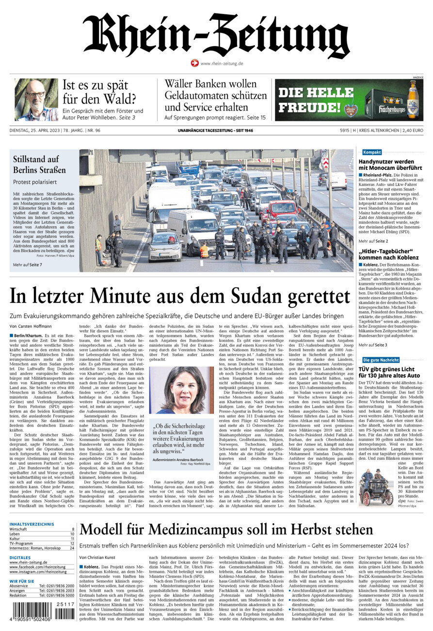 Rhein-Zeitung Kreis Altenkirchen vom Dienstag, 25.04.2023