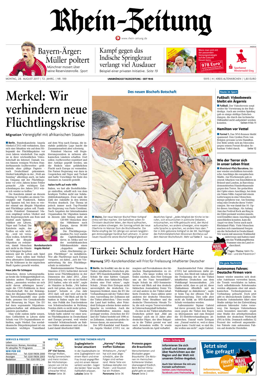 Rhein-Zeitung Kreis Altenkirchen vom Montag, 28.08.2017