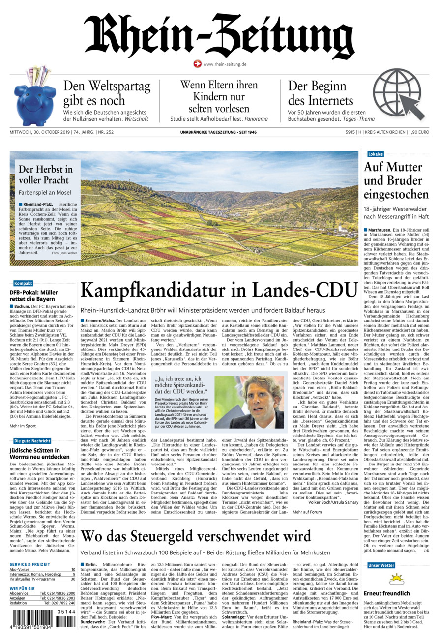 Rhein-Zeitung Kreis Altenkirchen vom Mittwoch, 30.10.2019