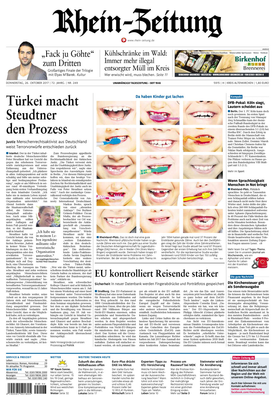 Rhein-Zeitung Kreis Altenkirchen vom Donnerstag, 26.10.2017