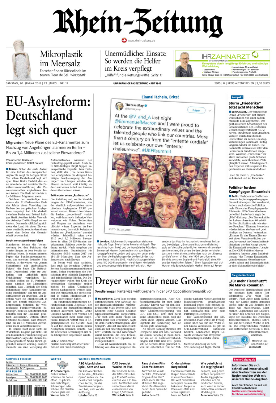 Rhein-Zeitung Kreis Altenkirchen vom Samstag, 20.01.2018