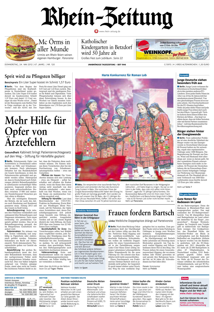 Rhein-Zeitung Kreis Altenkirchen vom Donnerstag, 24.05.2012