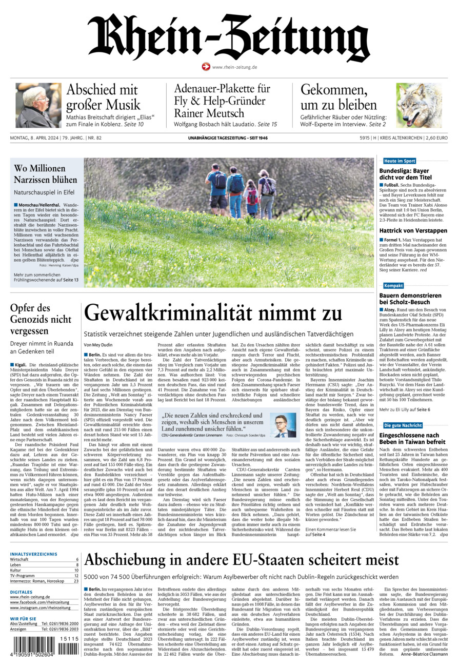 Rhein-Zeitung Kreis Altenkirchen vom Montag, 08.04.2024