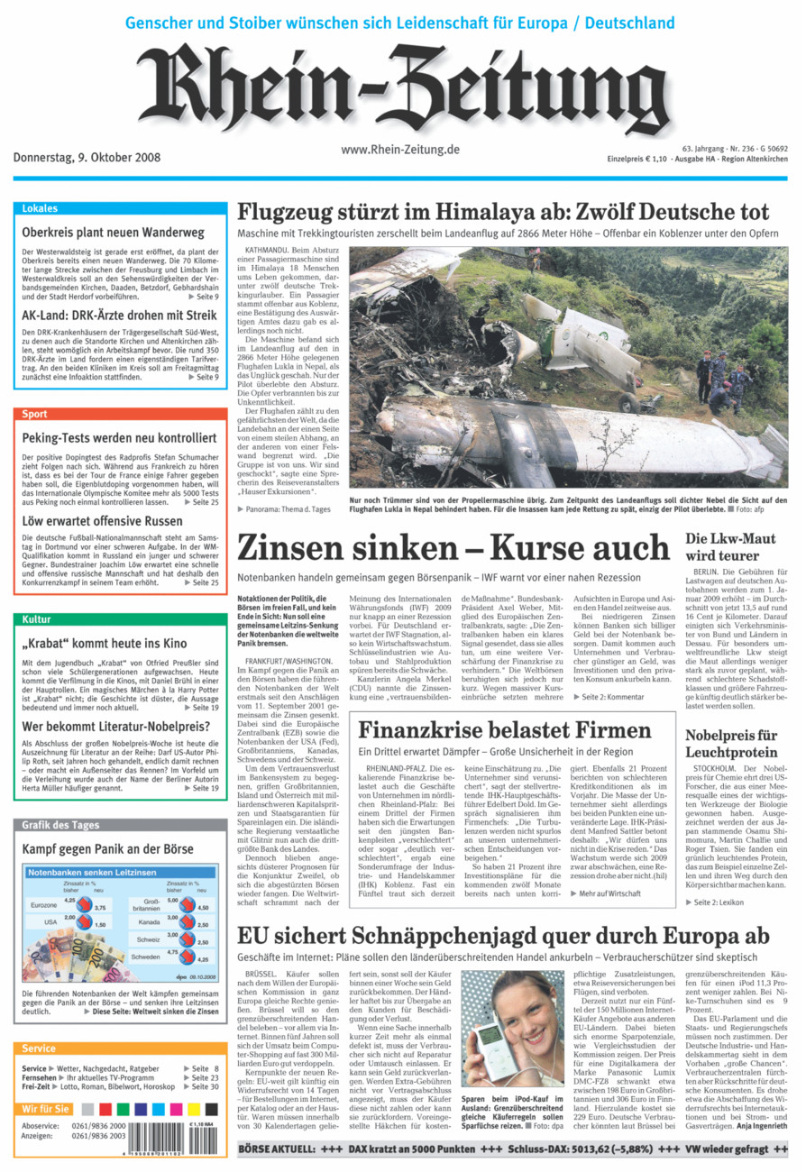 Rhein-Zeitung Kreis Altenkirchen vom Donnerstag, 09.10.2008