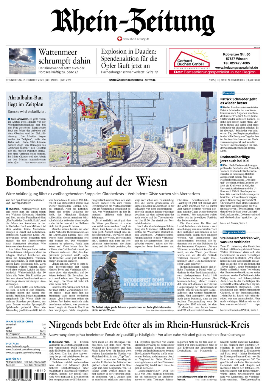 Rhein-Zeitung Kreis Altenkirchen vom Donnerstag, 02.10.2025