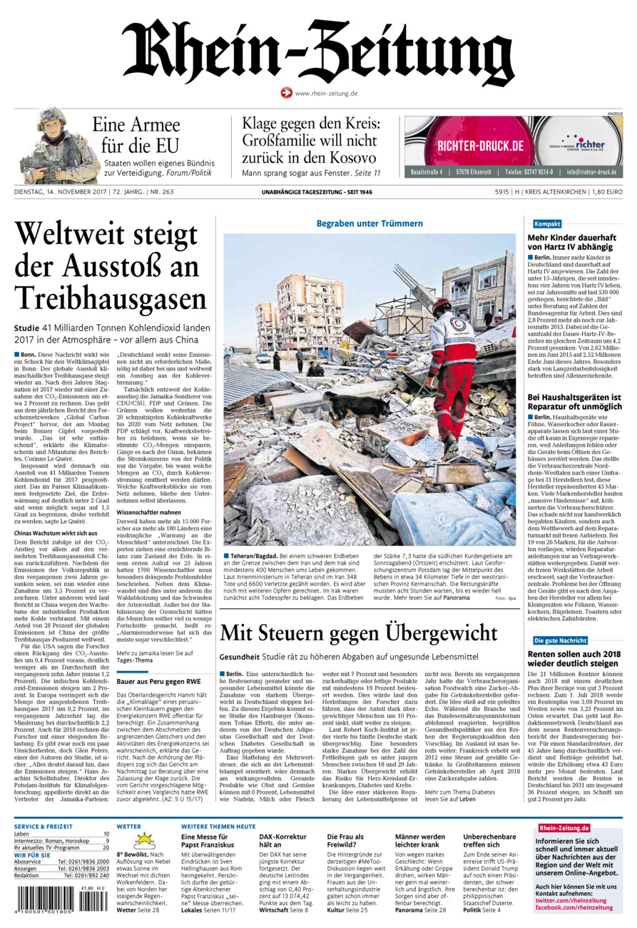 Rhein-Zeitung Kreis Altenkirchen vom Dienstag, 14.11.2017