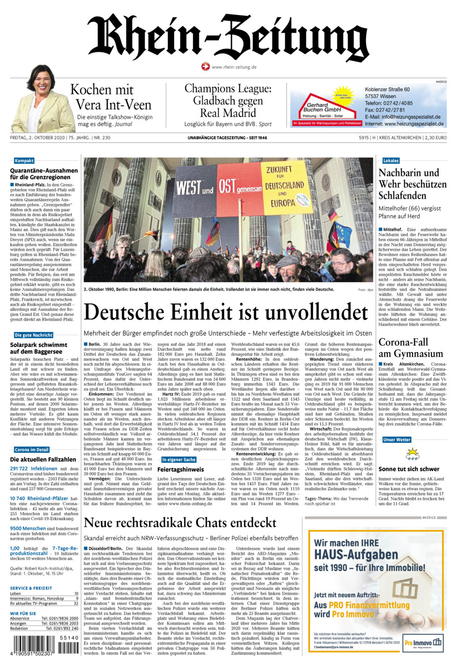 Rhein-Zeitung Kreis Altenkirchen vom Freitag, 02.10.2020