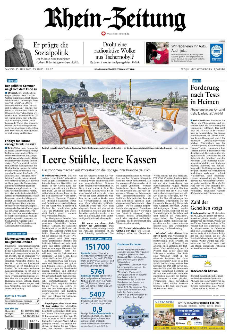 Rhein-Zeitung Kreis Altenkirchen vom Samstag, 25.04.2020