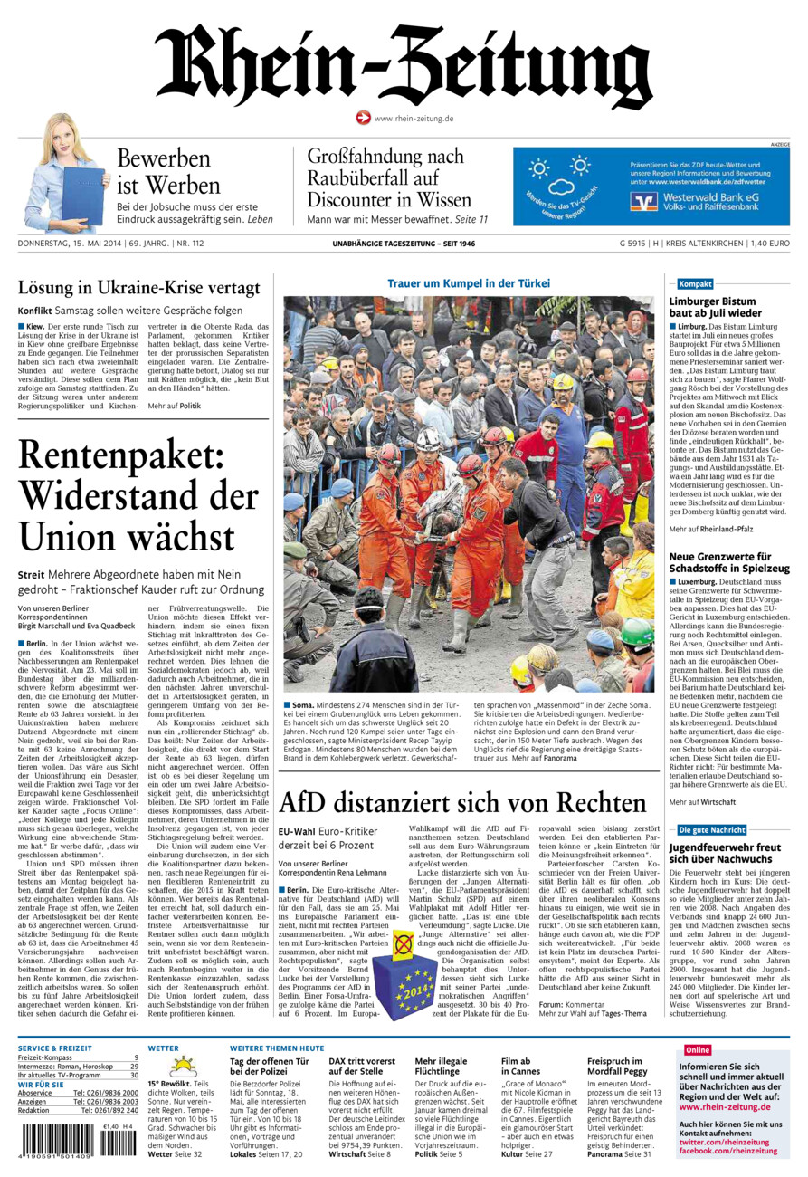 Rhein-Zeitung Kreis Altenkirchen vom Donnerstag, 15.05.2014