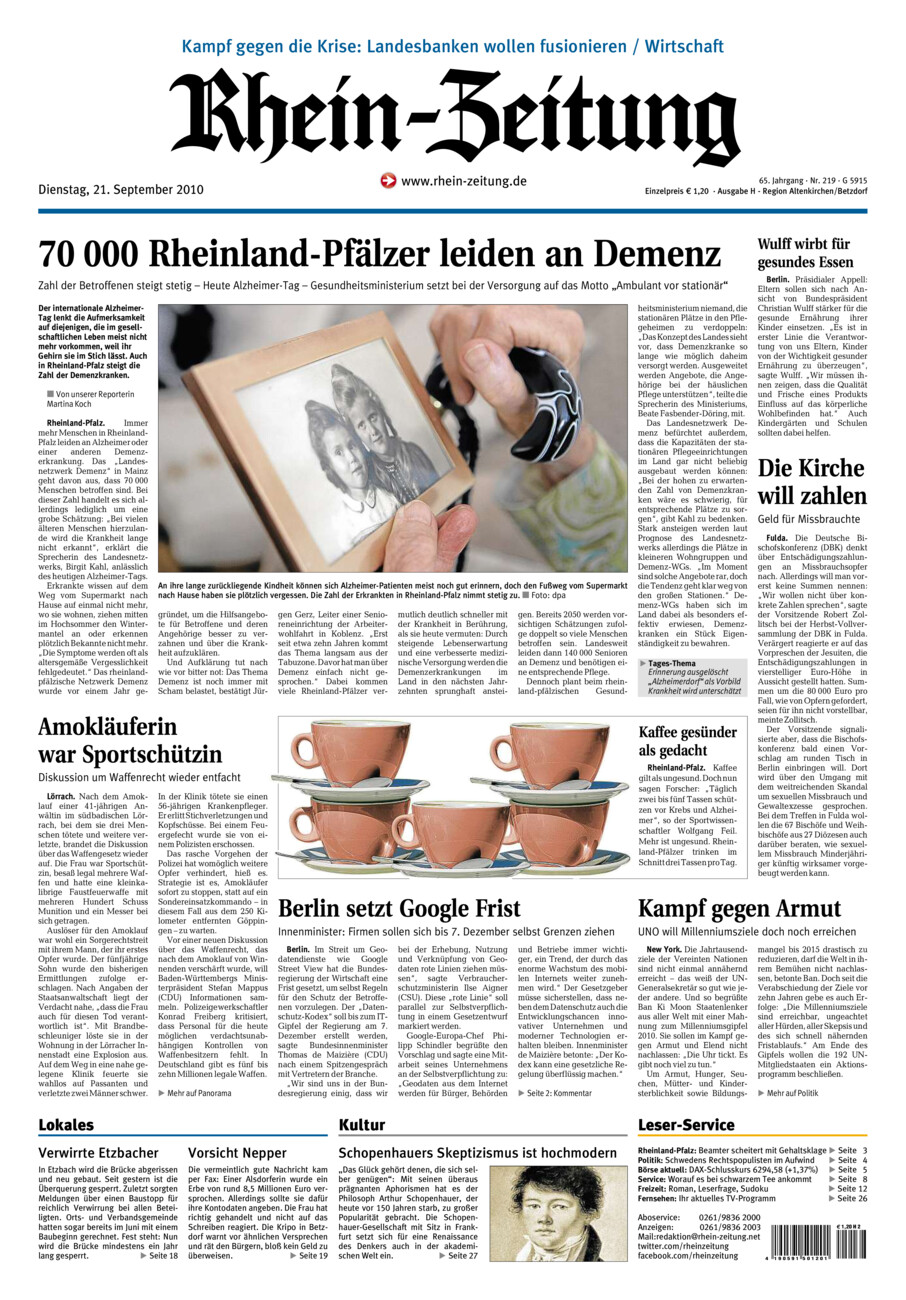 Rhein-Zeitung Kreis Altenkirchen vom Dienstag, 21.09.2010