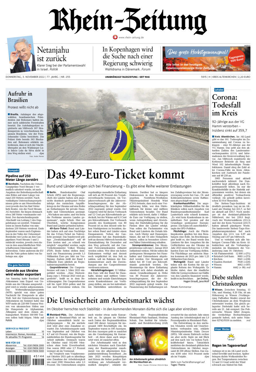 Rhein-Zeitung Kreis Altenkirchen vom Donnerstag, 03.11.2022
