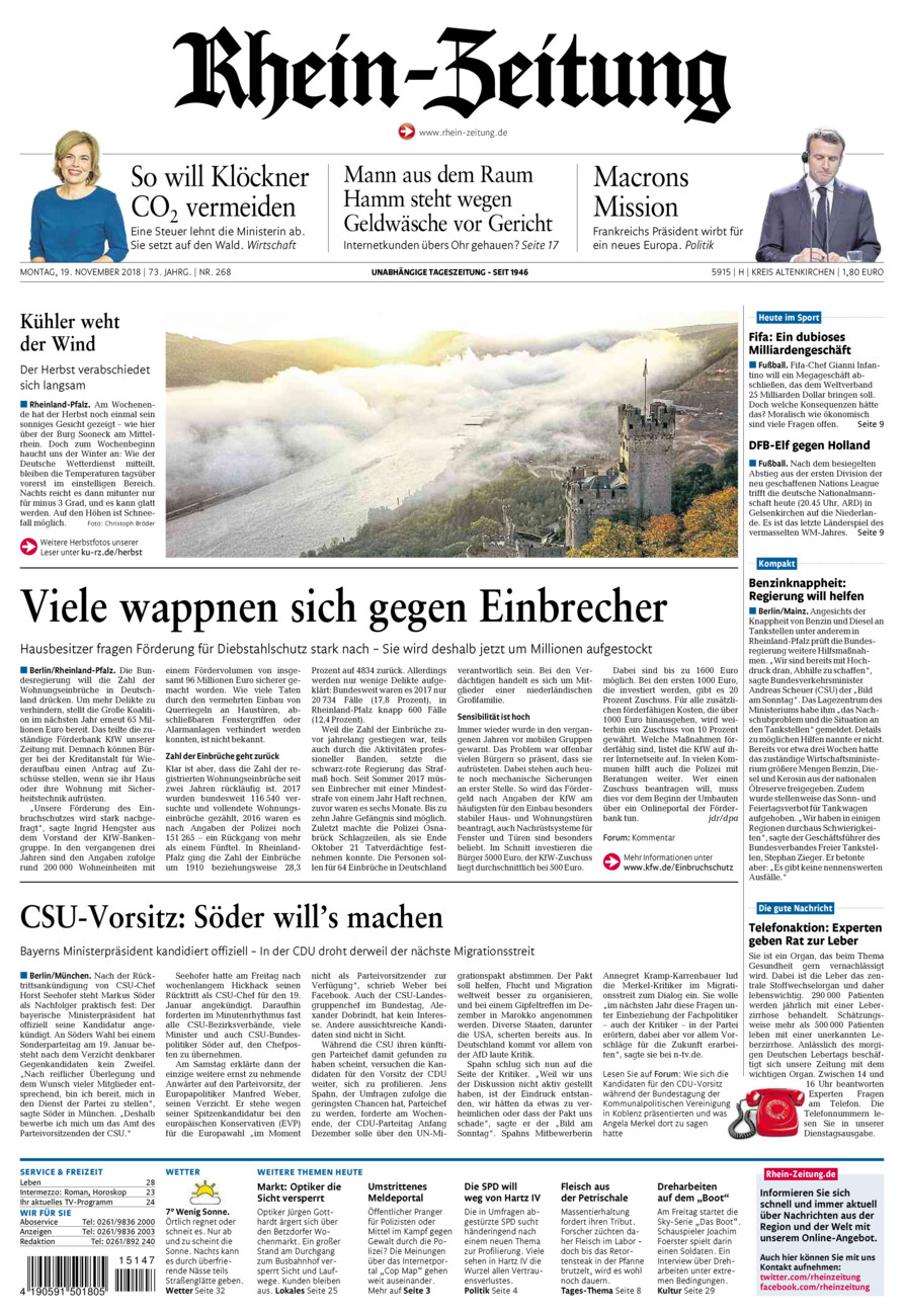 Rhein-Zeitung Kreis Altenkirchen vom Montag, 19.11.2018