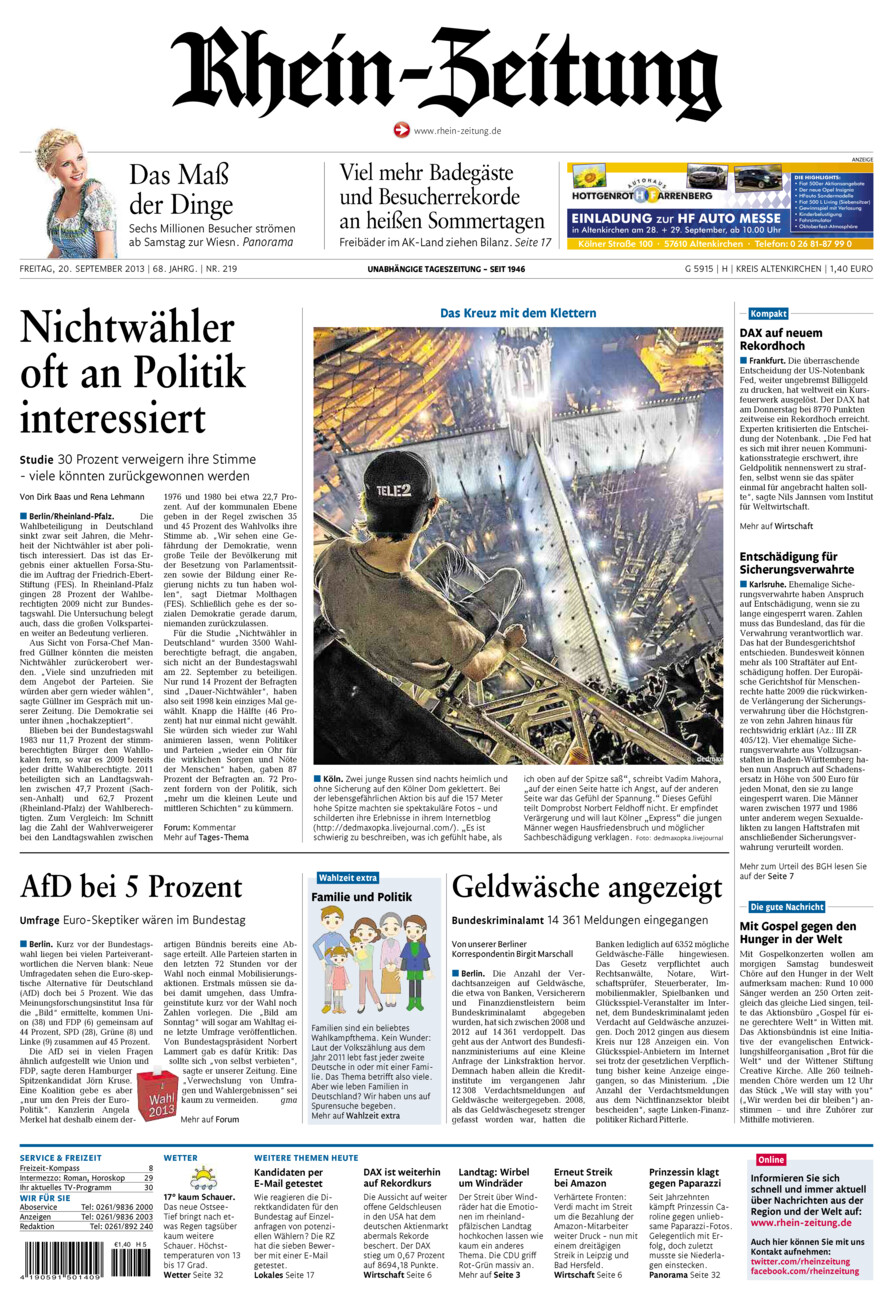 Rhein-Zeitung Kreis Altenkirchen vom Freitag, 20.09.2013