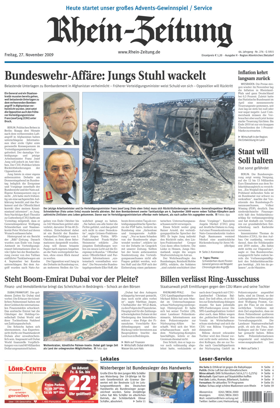 Rhein-Zeitung Kreis Altenkirchen vom Freitag, 27.11.2009