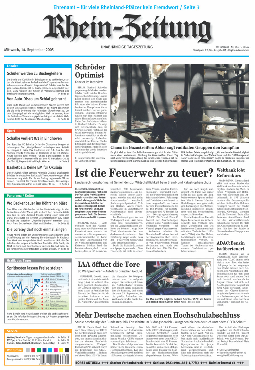 Rhein-Zeitung Kreis Altenkirchen vom Mittwoch, 14.09.2005