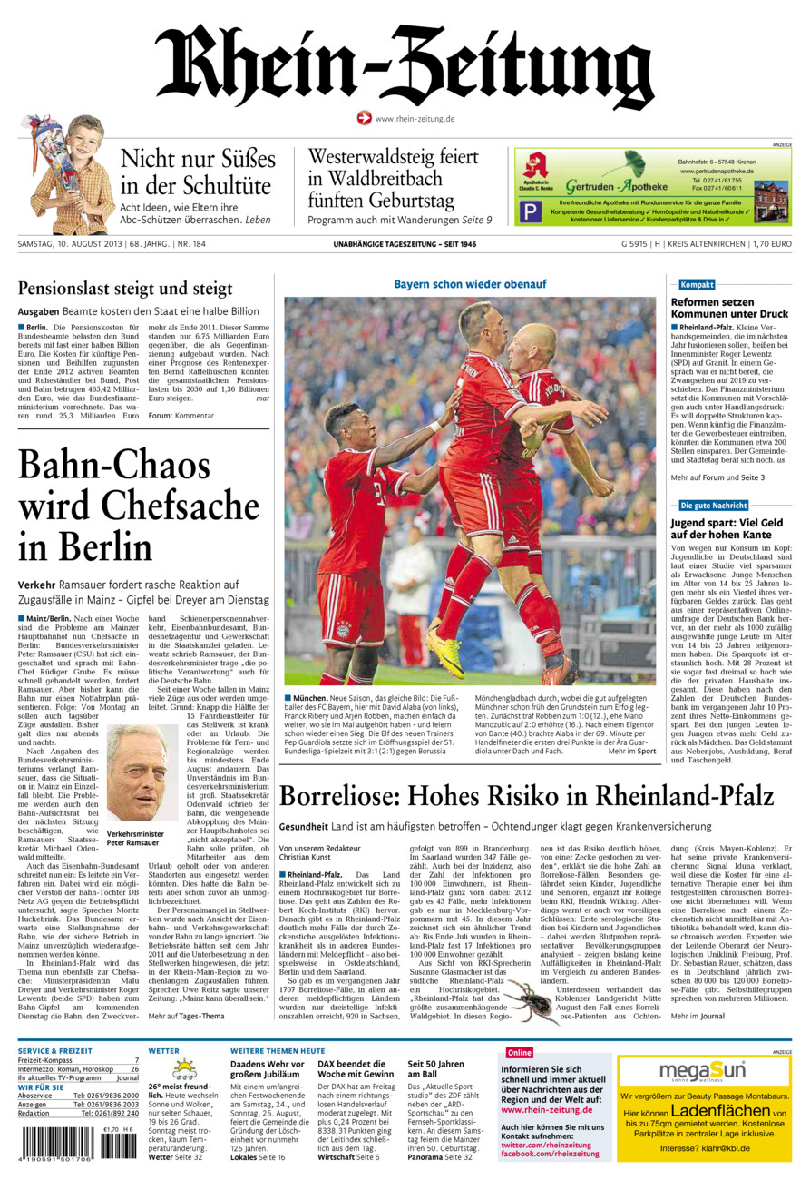 Rhein-Zeitung Kreis Altenkirchen vom Samstag, 10.08.2013