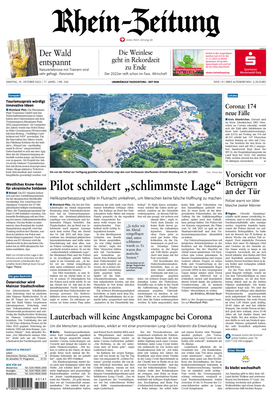 Rhein-Zeitung Kreis Altenkirchen vom Samstag, 15.10.2022