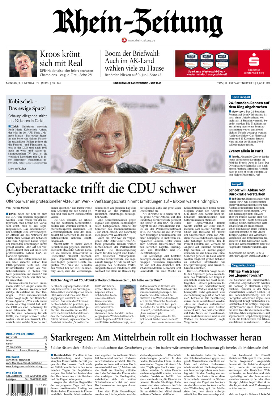Rhein-Zeitung Kreis Altenkirchen vom Montag, 03.06.2024