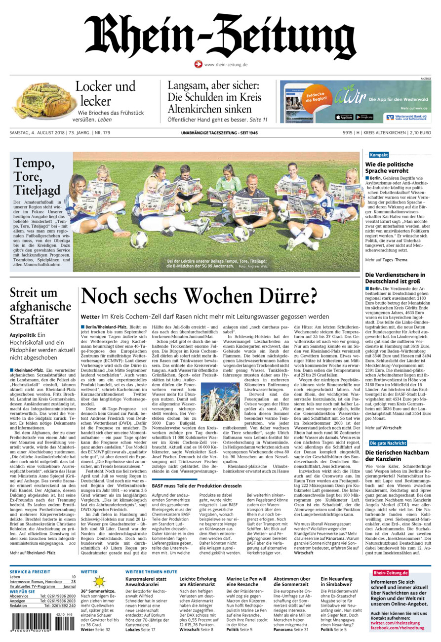 Rhein-Zeitung Kreis Altenkirchen vom Samstag, 04.08.2018