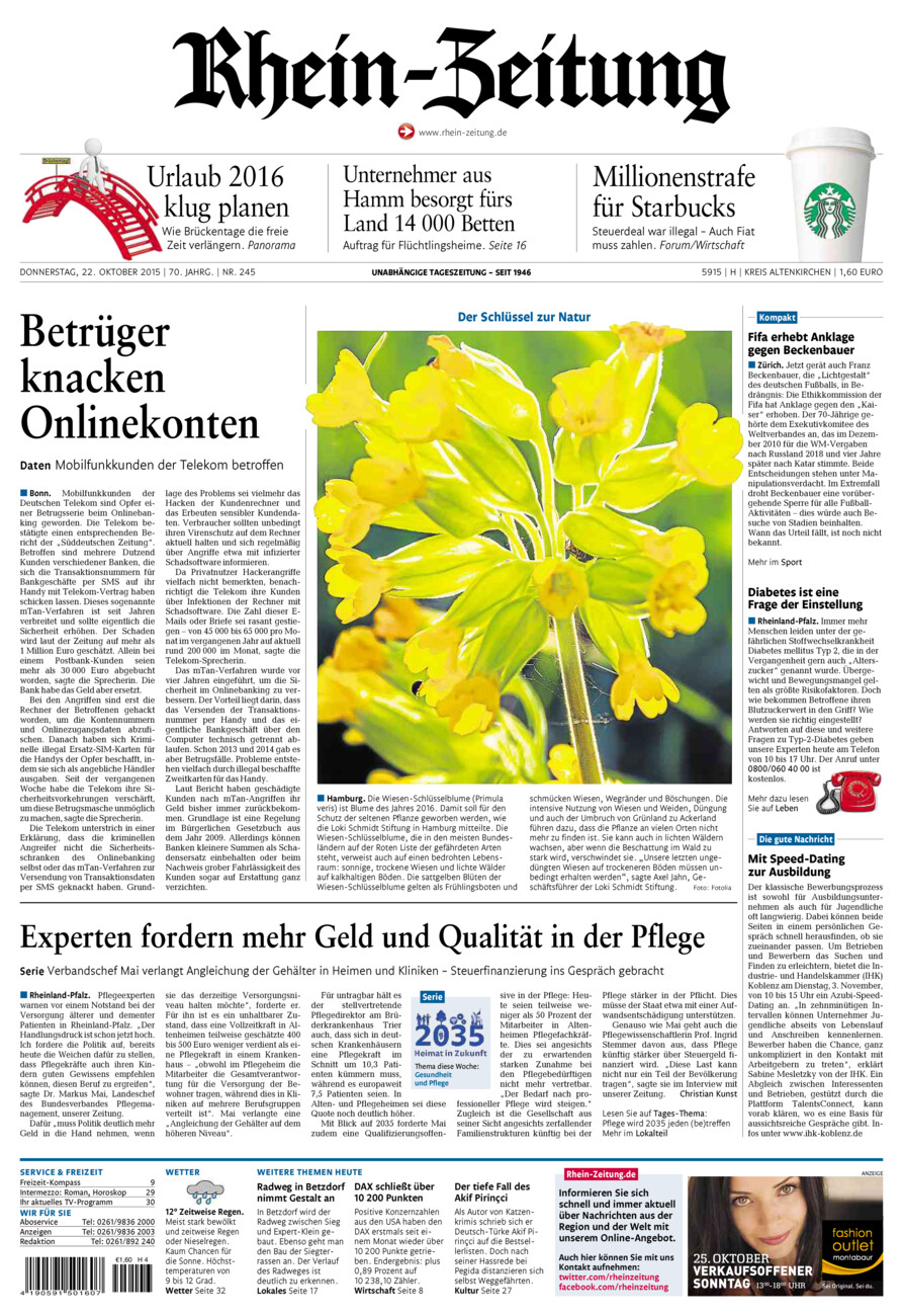 Rhein-Zeitung Kreis Altenkirchen vom Donnerstag, 22.10.2015