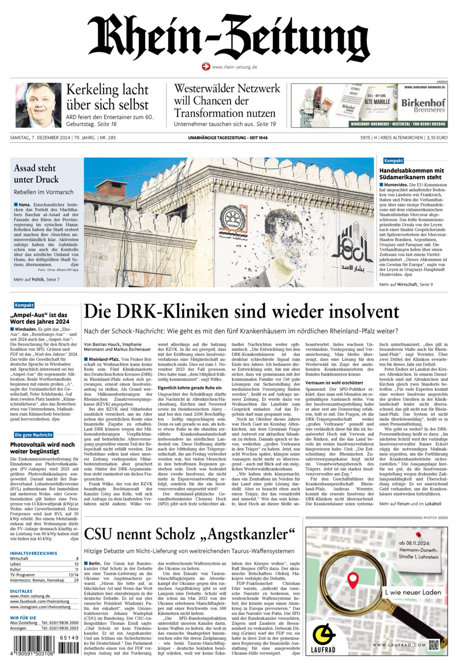 Rhein-Zeitung Kreis Altenkirchen vom Samstag, 07.12.2024