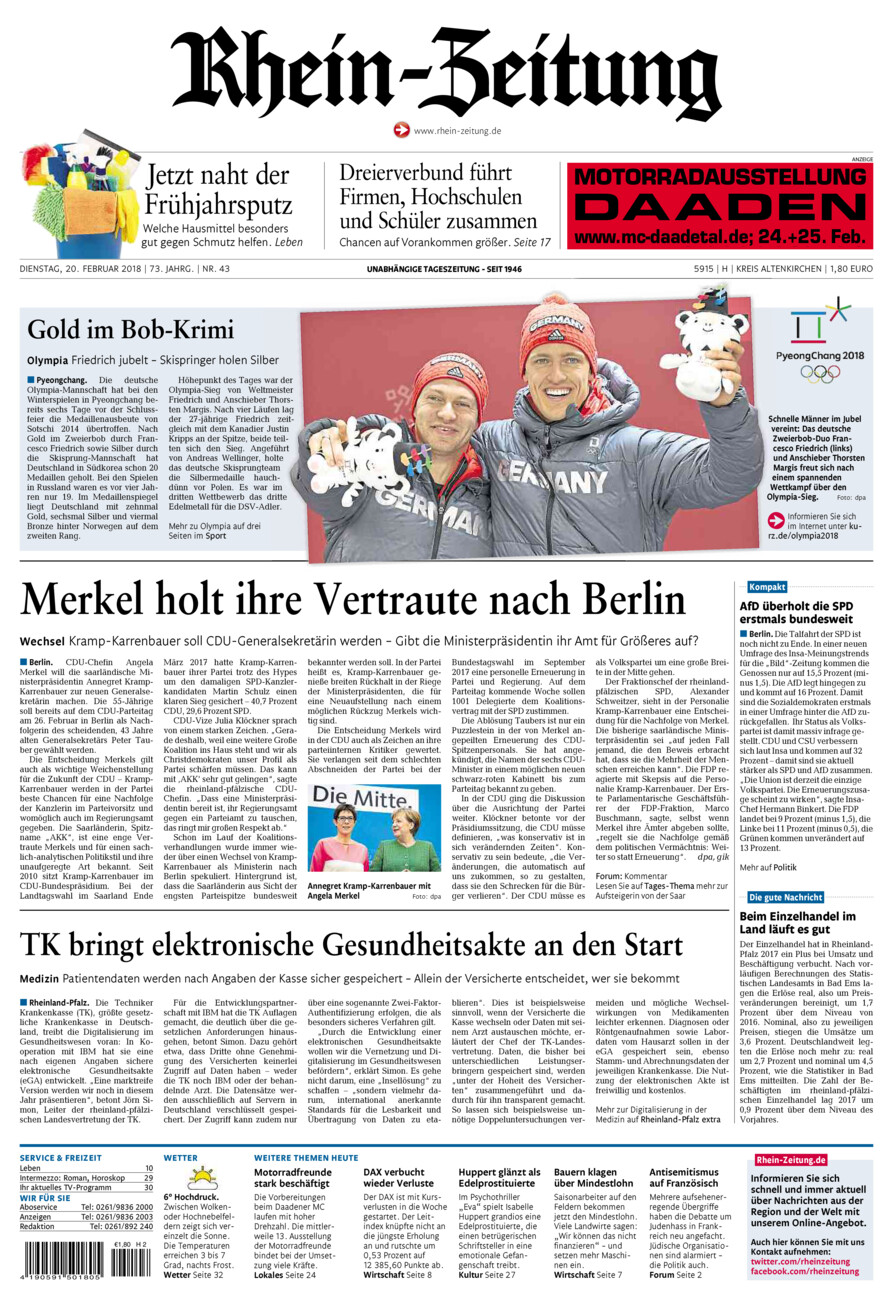 Rhein-Zeitung Kreis Altenkirchen vom Dienstag, 20.02.2018