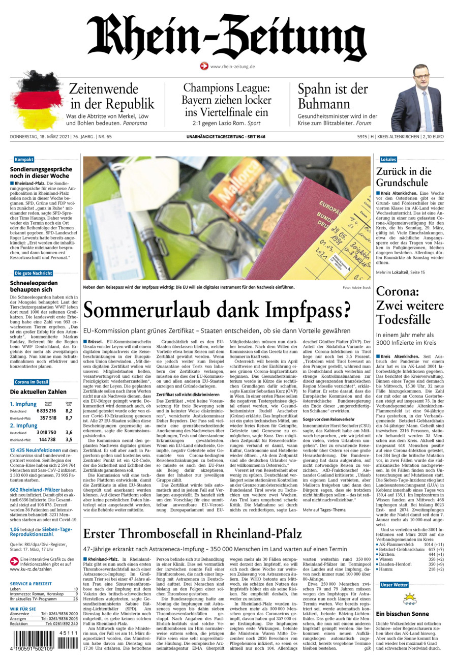 Rhein-Zeitung Kreis Altenkirchen vom Donnerstag, 18.03.2021