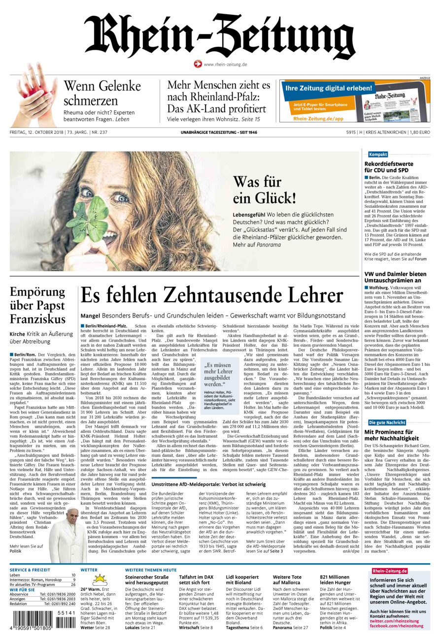 Rhein-Zeitung Kreis Altenkirchen vom Freitag, 12.10.2018