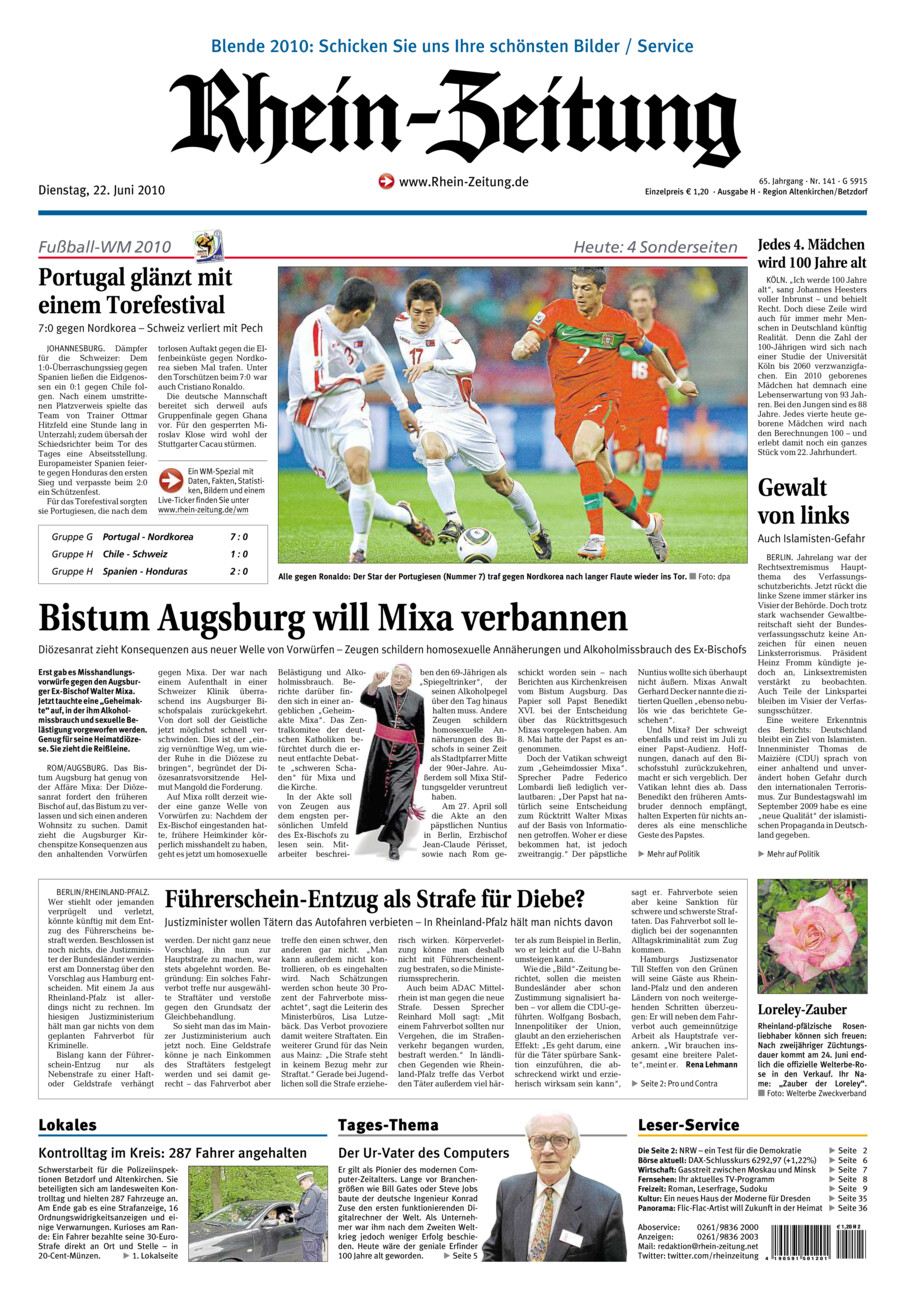 Rhein-Zeitung Kreis Altenkirchen vom Dienstag, 22.06.2010
