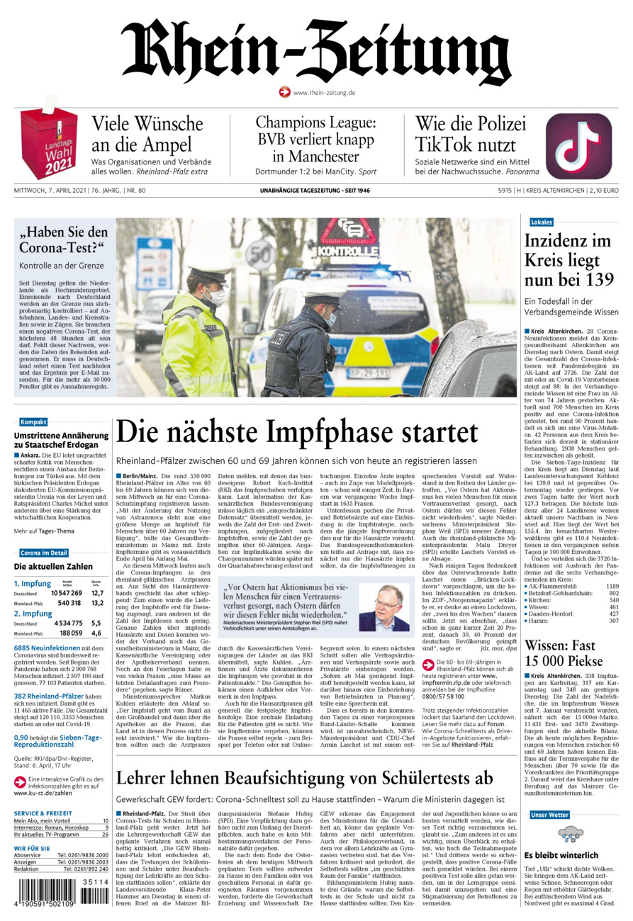 Rhein-Zeitung Kreis Altenkirchen vom Mittwoch, 07.04.2021
