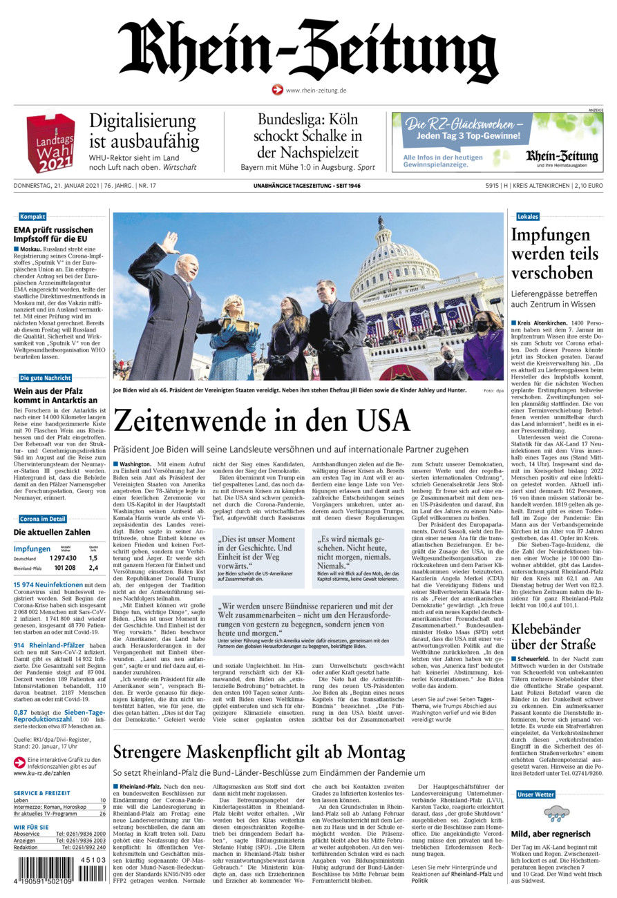 Rhein-Zeitung Kreis Altenkirchen vom Donnerstag, 21.01.2021