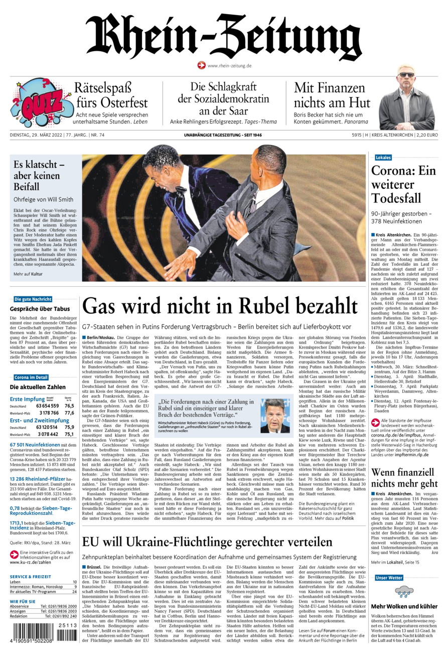 Rhein-Zeitung Kreis Altenkirchen vom Dienstag, 29.03.2022