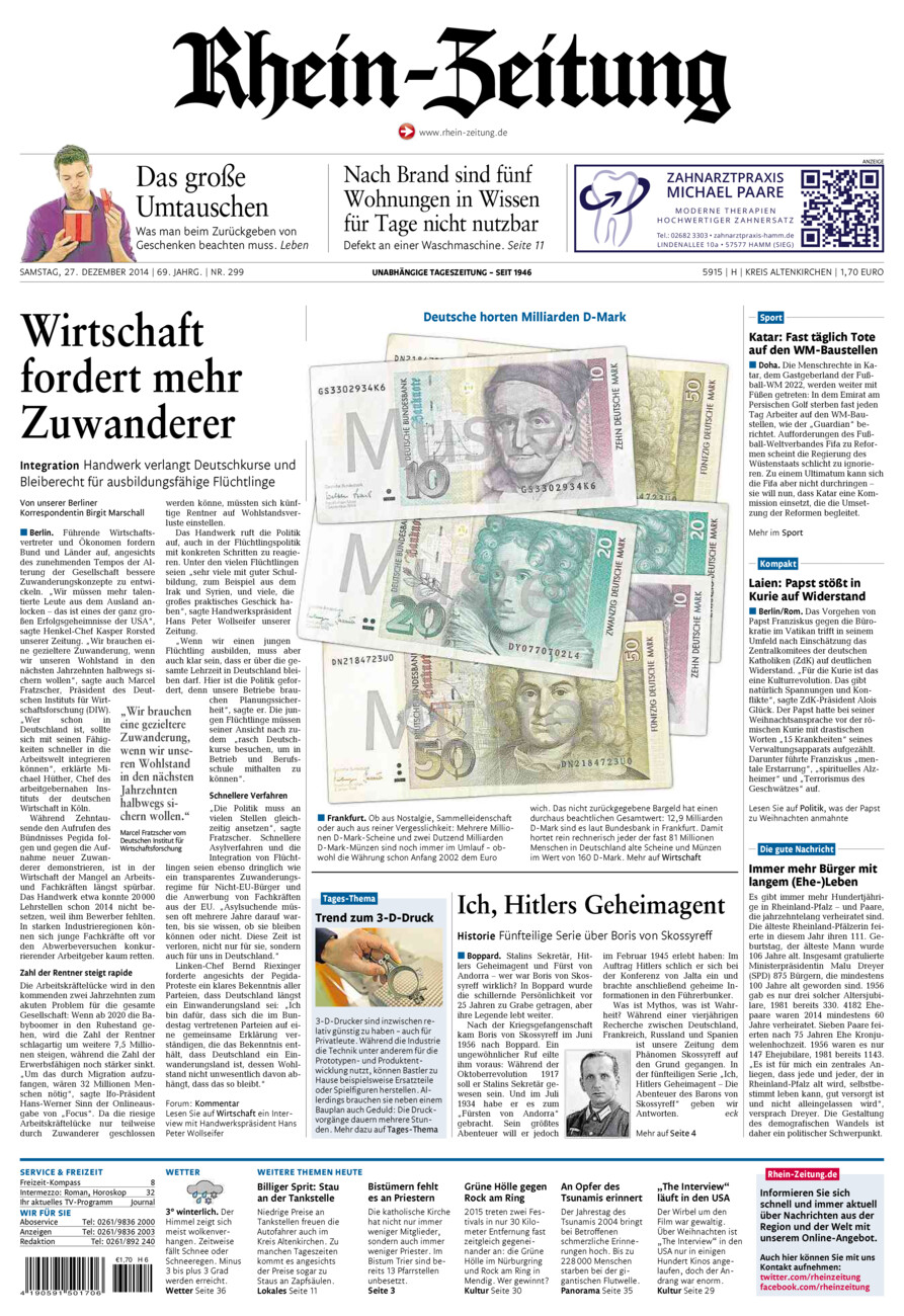 Rhein-Zeitung Kreis Altenkirchen vom Samstag, 27.12.2014