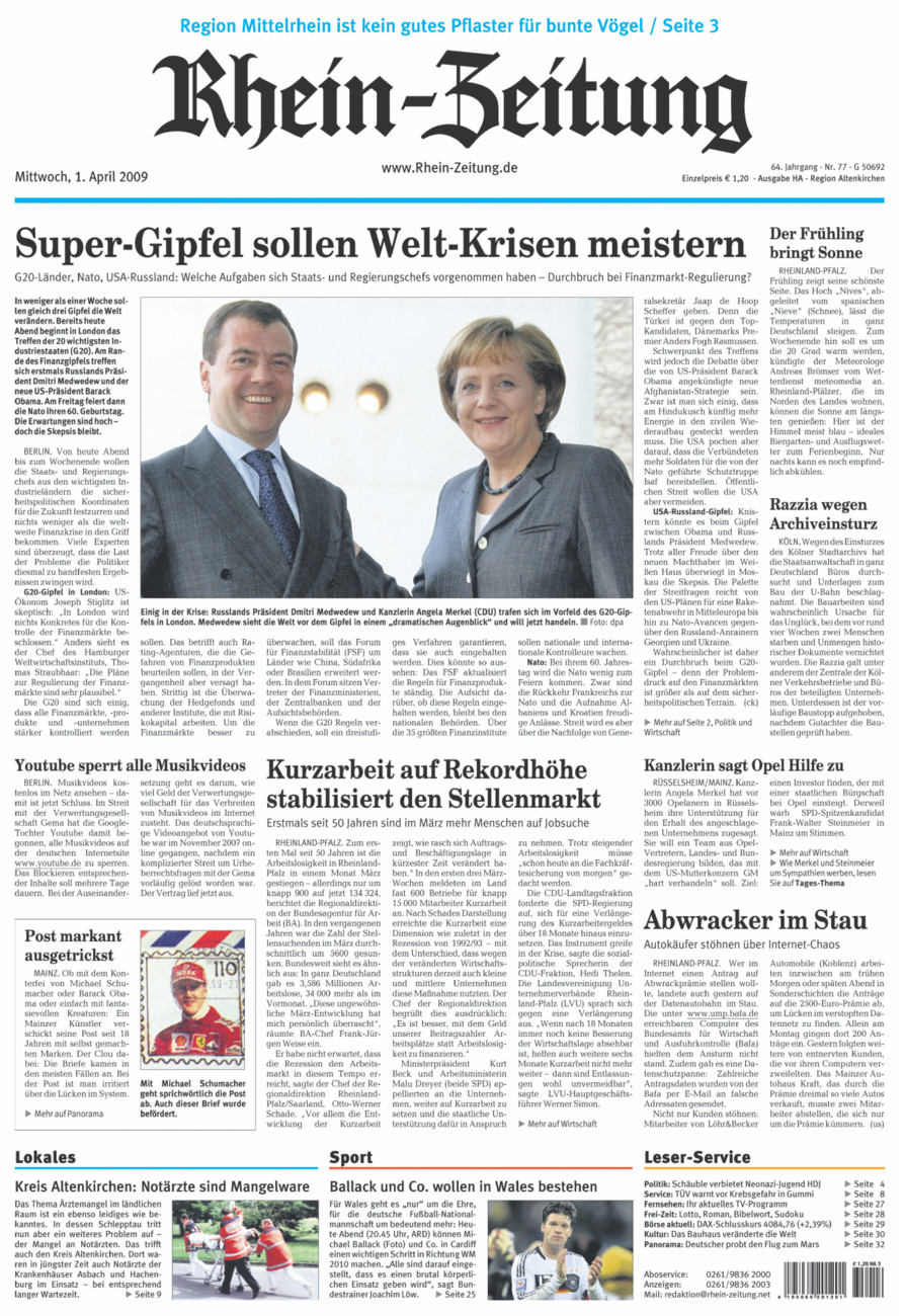 Rhein-Zeitung Kreis Altenkirchen vom Mittwoch, 01.04.2009