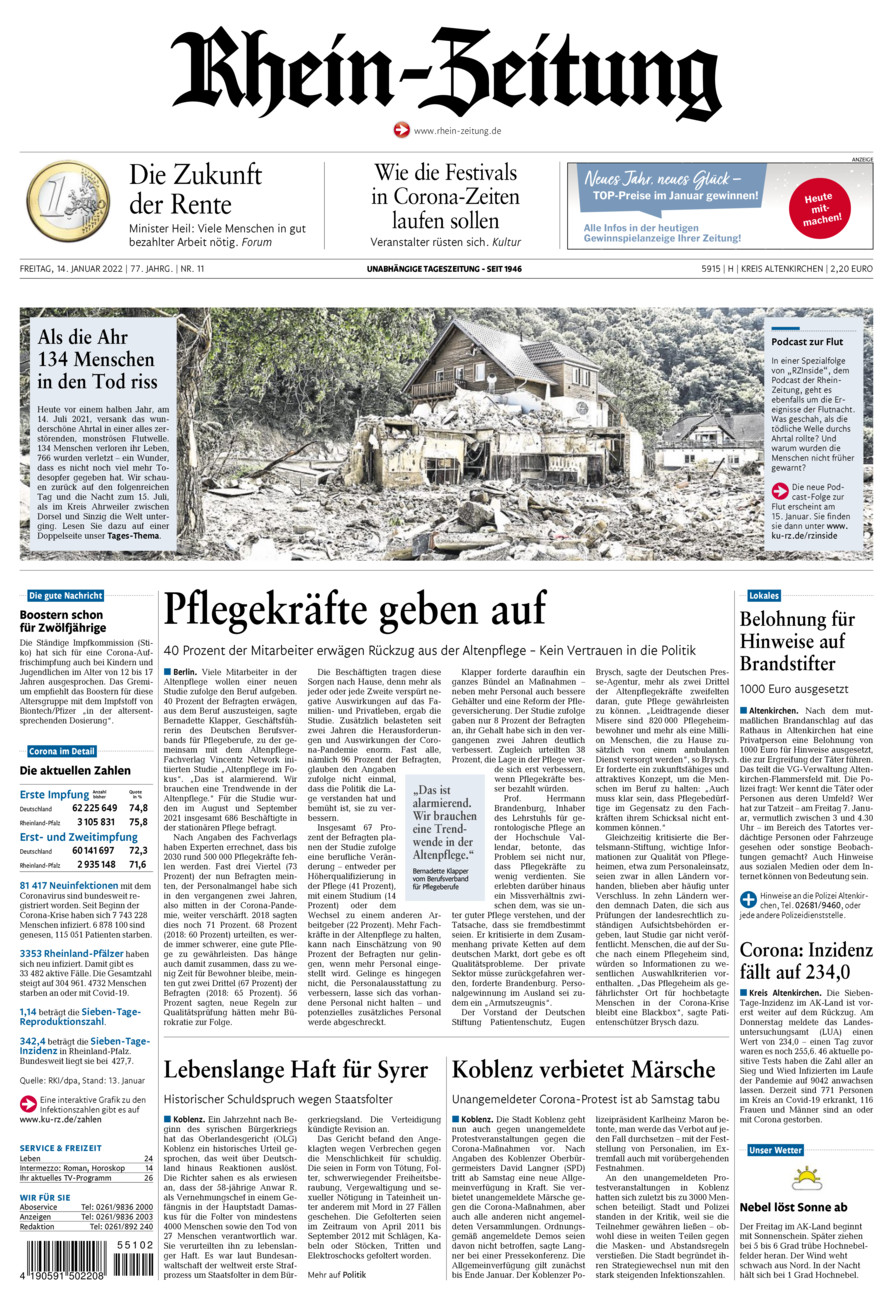 Rhein-Zeitung Kreis Altenkirchen vom Freitag, 14.01.2022