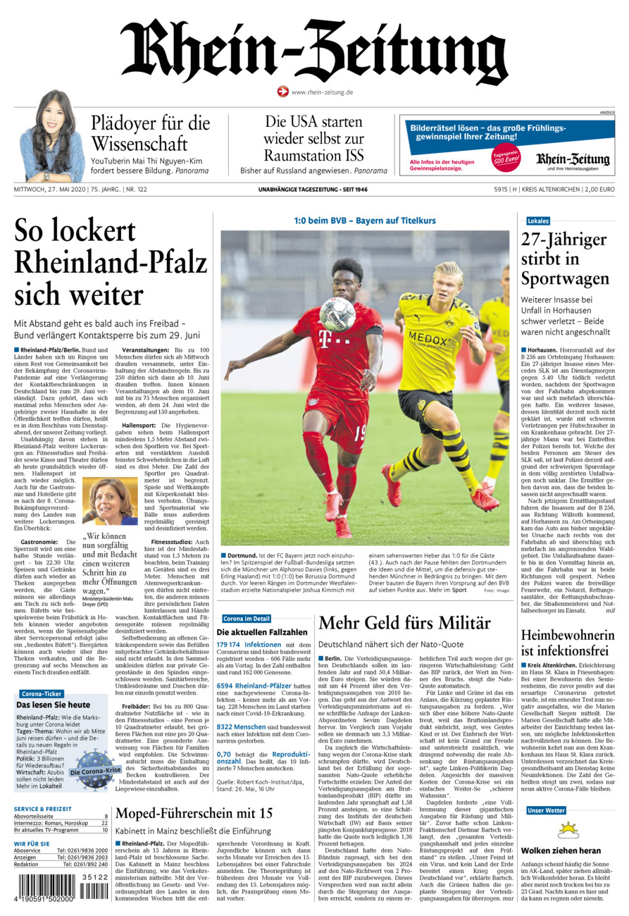 Rhein-Zeitung Kreis Altenkirchen vom Mittwoch, 27.05.2020