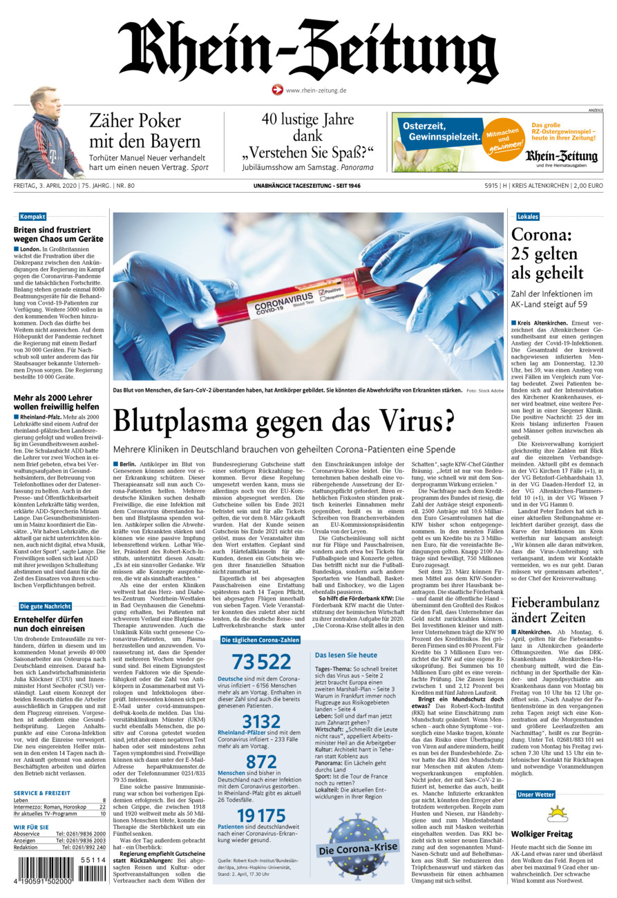 Rhein-Zeitung Kreis Altenkirchen vom Freitag, 03.04.2020