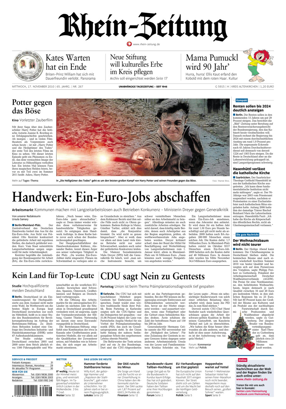 Rhein-Zeitung Kreis Altenkirchen vom Mittwoch, 17.11.2010