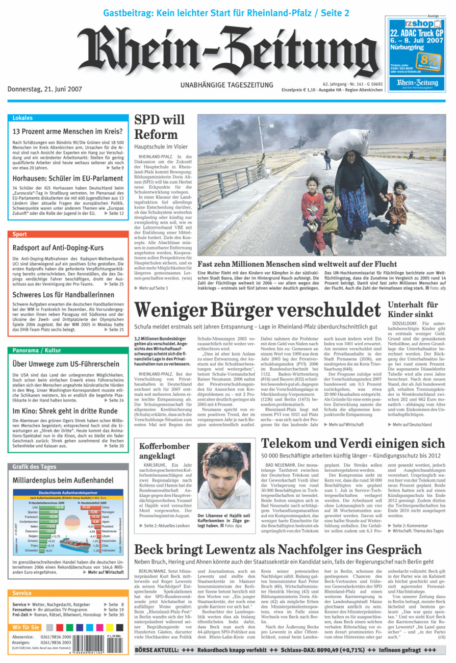 Rhein-Zeitung Kreis Altenkirchen vom Donnerstag, 21.06.2007