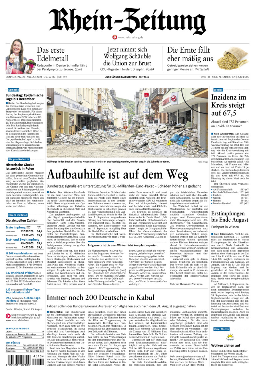 Rhein-Zeitung Kreis Altenkirchen vom Donnerstag, 26.08.2021