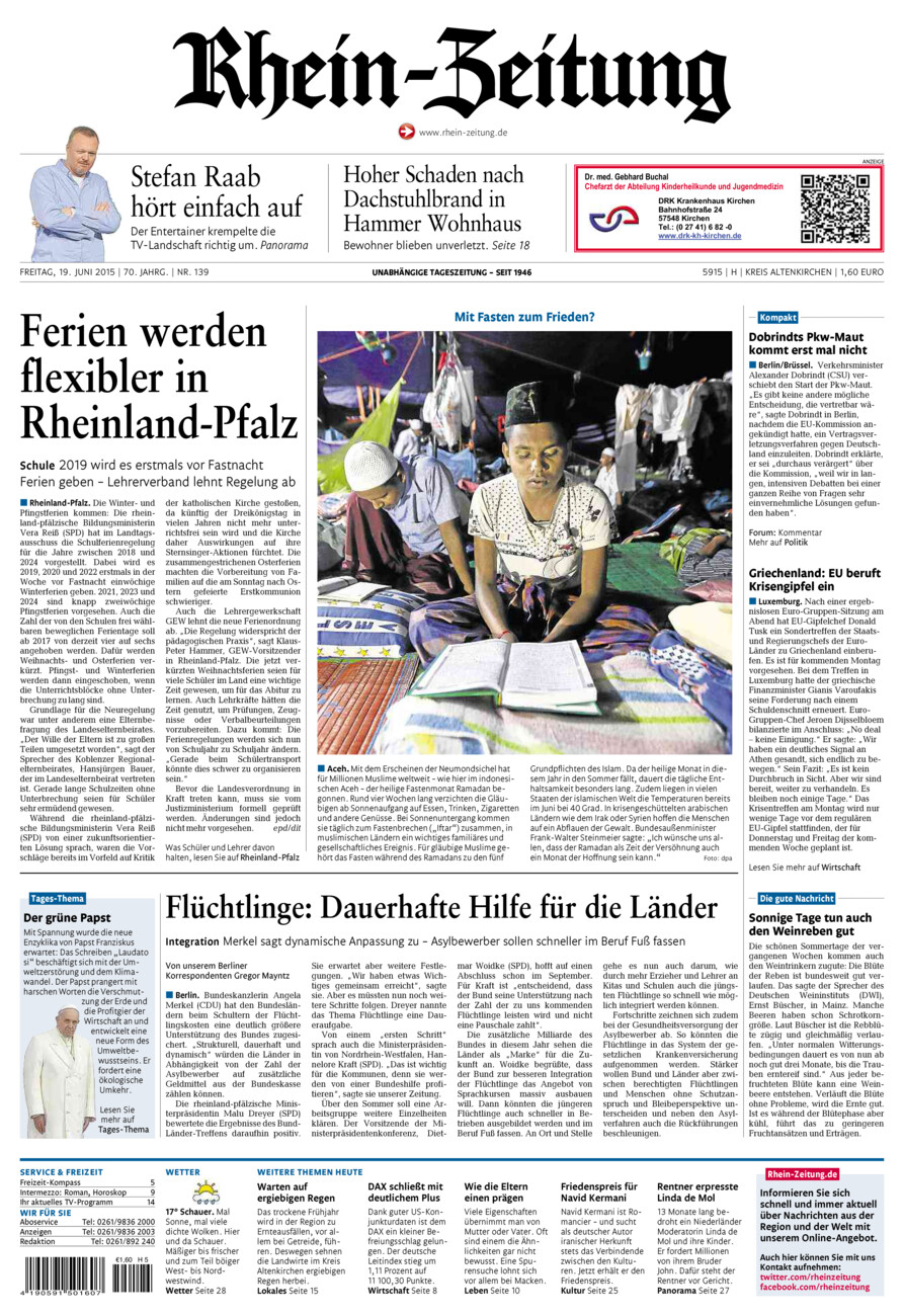 Rhein-Zeitung Kreis Altenkirchen vom Freitag, 19.06.2015