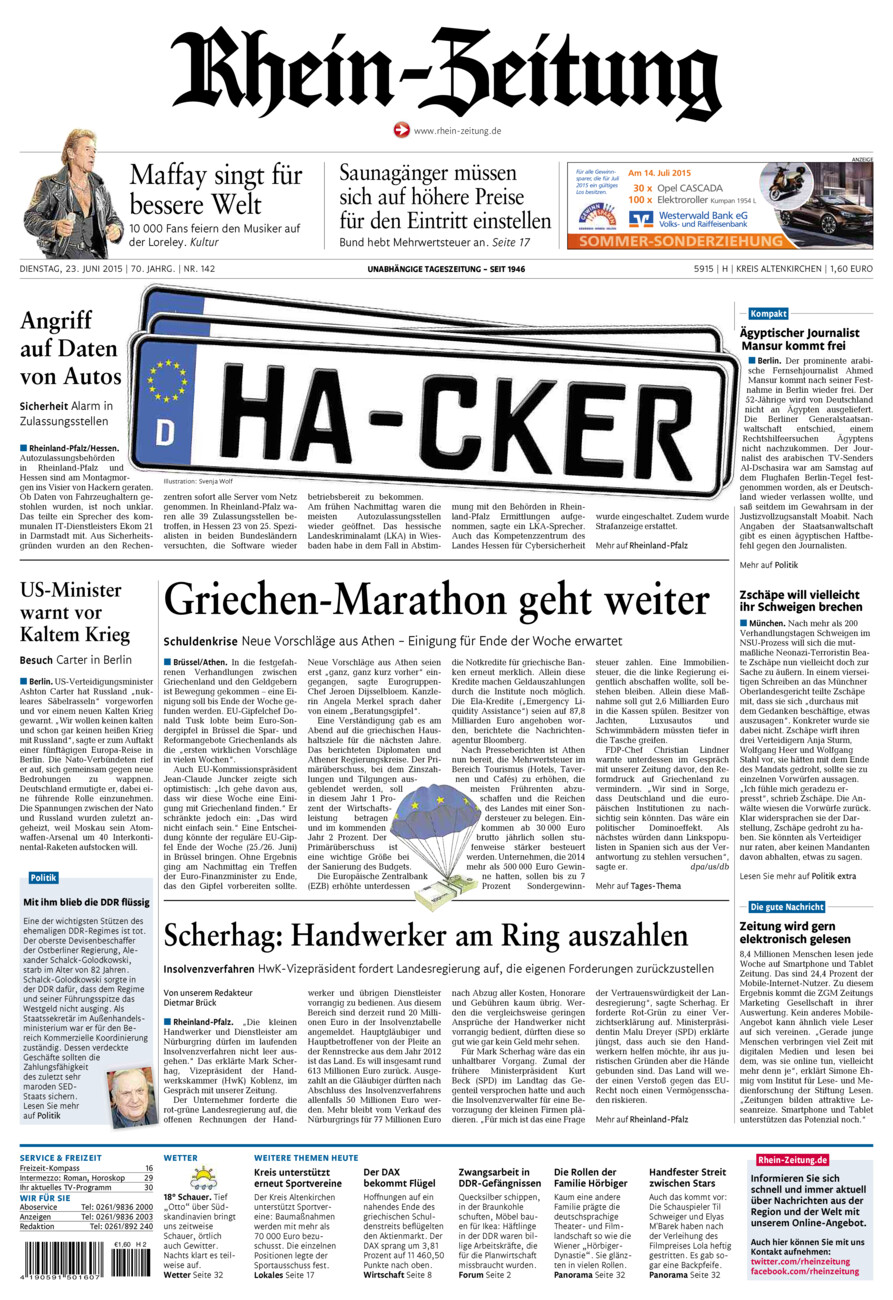 Rhein-Zeitung Kreis Altenkirchen vom Dienstag, 23.06.2015